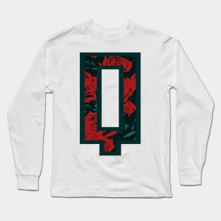 Modern Rose Floral Initial Name Alphabet - Letter Q Long Sleeve T-Shirt